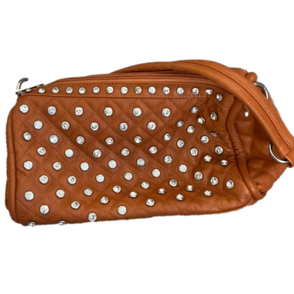VINTAGE RUST/ORANGE CRYSTAL STUDED PURSE - Picture 1 of 8